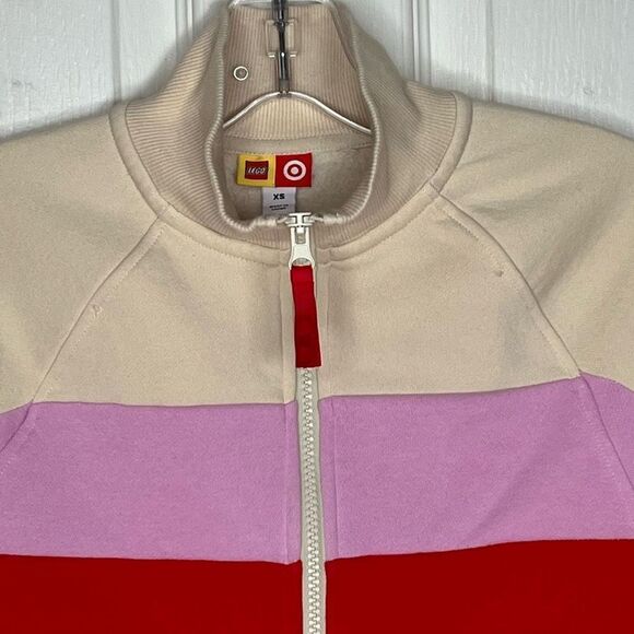 Lego Sz XS Zip Up Sweatshirt Colorblock Stripes Tan Purple Red Orange - Picture 3 of 13